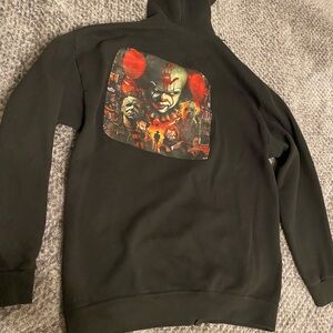 Horror Graphic Fruit of the Loom Black Zip Up Hoodie with Crooked Graphic